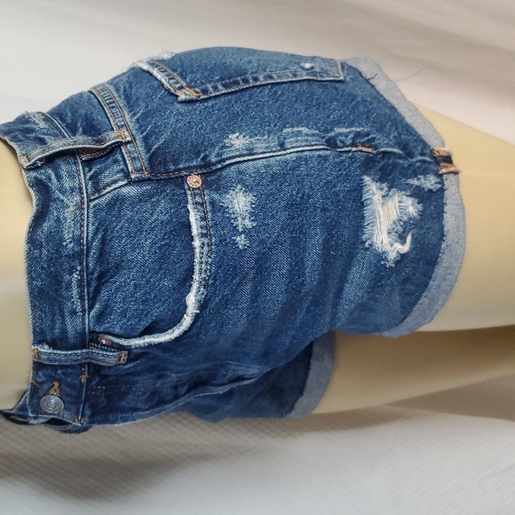 We The Free Button Distressed Denim Blue Jean Shorts Size 28 - Picture 6 of 9